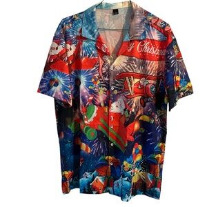 Christmas Mens Holiday Santa Claus Print Shirt Xmas Party T Shirt Tops L